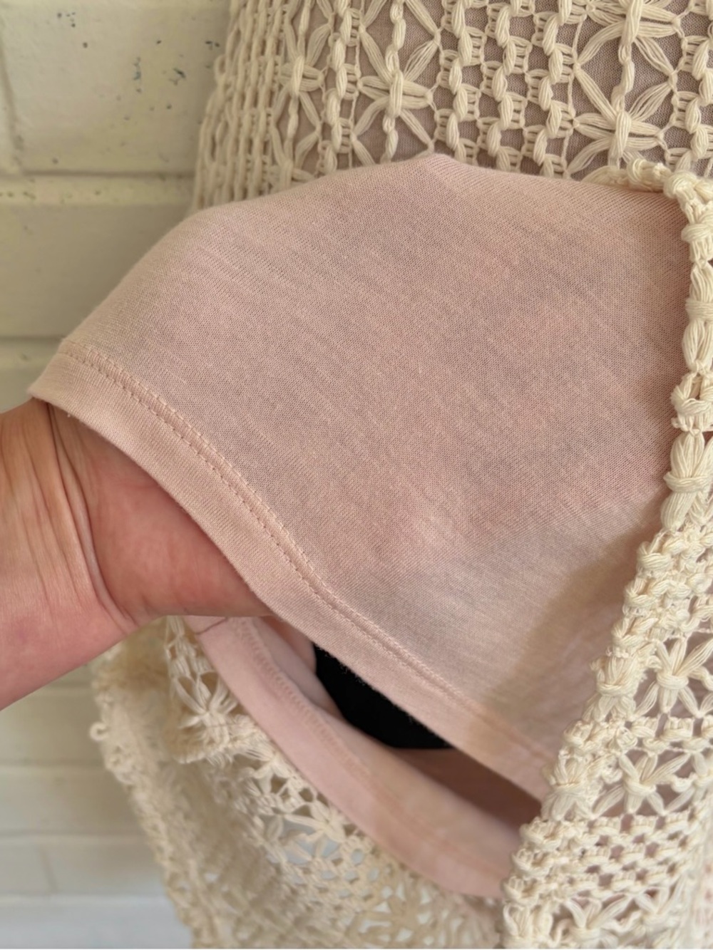 Free People Cream & Blush Honeycomb Crochet Midi Skirt, SZ 10 - Picture 3 of 9